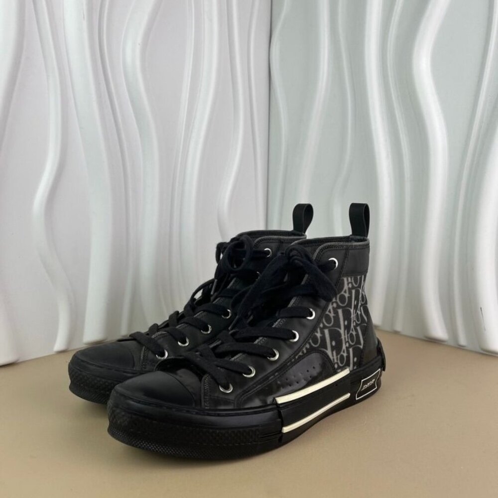 Dior High-Top Sneakers Black & Gray Monogram Print Mens